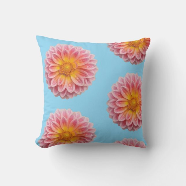 Cojín Decorativo Dahlia rosa y gotas de excremento (Anverso)