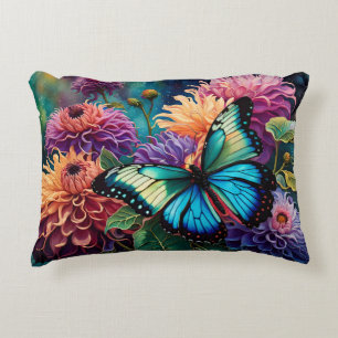 Cojín Decorativo Dahlias Y Mariposa Verde Irlandesa
