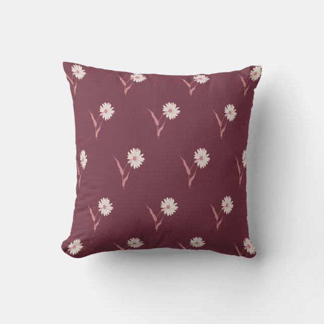 Cojín Decorativo Dainty Scattered Aster Wildflower | Deep Burgundy (Anverso)