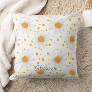 Cojín Decorativo Daisies blancos brillantes con centros amarillos