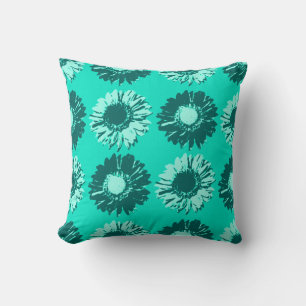 Cojín Decorativo Daisies de arte pop - Turquesa, Aqua y Verde azula