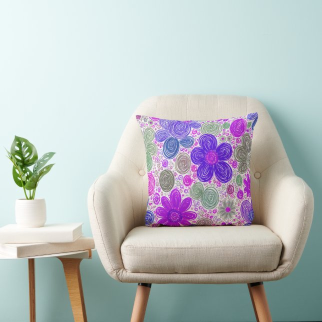 Cojín Decorativo Daisies de doodle rosado morado (Silla)