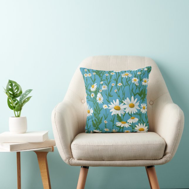 Cojín Decorativo Daisies De Verano Blanco En Aqua (Silla)