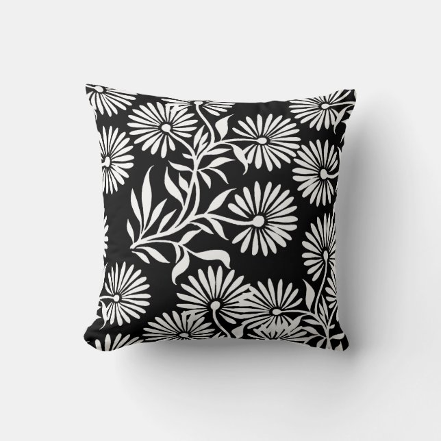 Cojín Decorativo Daisies en blanco y negro (Anverso)