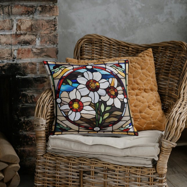 Cojín Decorativo Daisies en vidrio manchado (Subido por el creador)