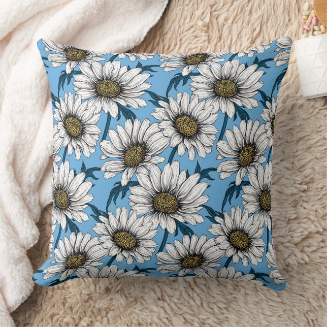 Cojín Decorativo Daisies, flores silvestres en azul (Manta)