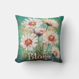 Cojín Decorativo Daisies Impressionistic Floral Teal Personalized