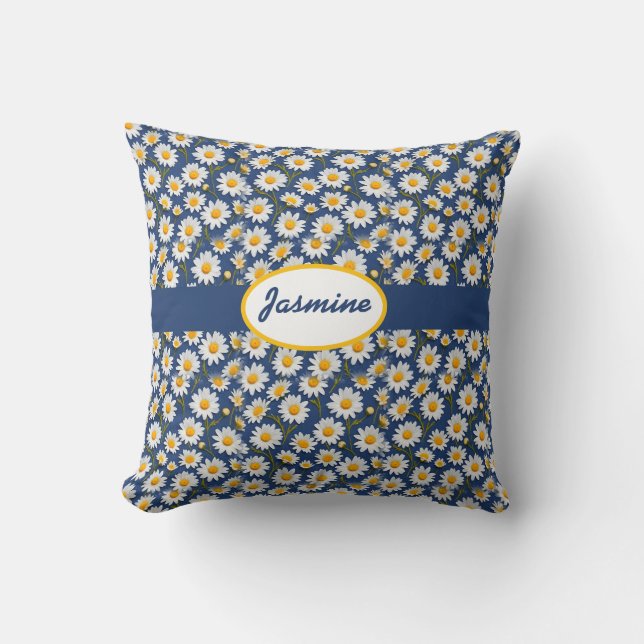 Cojín Decorativo Daisies ingleses en azul (Anverso)