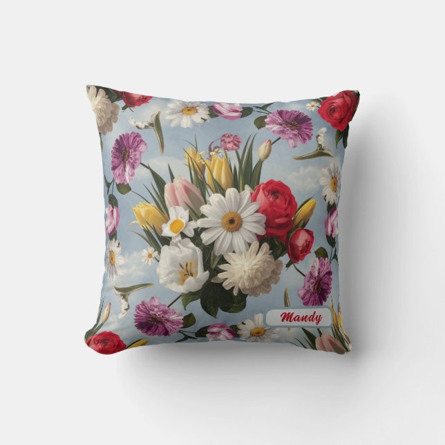 Cojín Decorativo Daisies, Lilies y Tulips (Anverso)