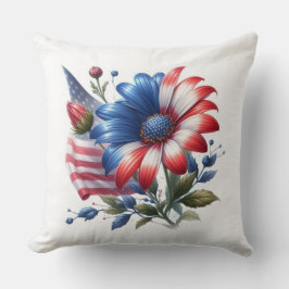 Cojín Decorativo Daisies patrióticos y bandera estadounidense