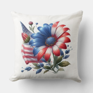 Cojín Decorativo Daisies patrióticos y bandera estadounidense