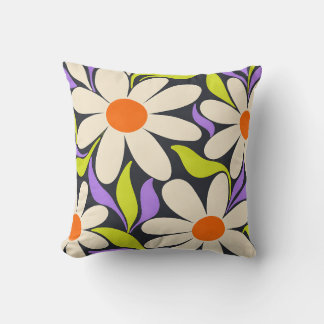 Cojín Decorativo Daisies Retro de Acid Meadow en Lima y Lila