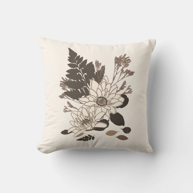 Cojín Decorativo Daisies y hojas - transparentes en crema. (Anverso)