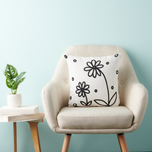Cojín Decorativo Daisies y puntos 2 - Blanco y negro