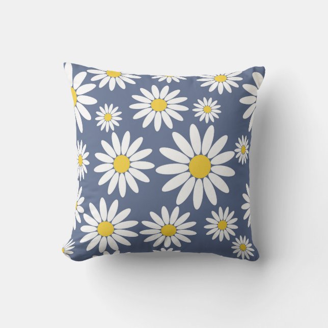 Cojín Decorativo Daisy azul y blanco (Anverso)