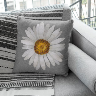 Cojín Decorativo Daisy Blanca de Moda Acuarela Gris