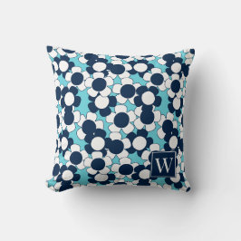 Cojín Decorativo Daisy Bloom Preppy – Monograma Azul Turquesa y Azu