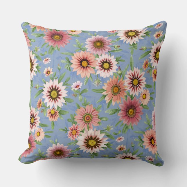 Cojín Decorativo Daisy Floral sobre el azul (Anverso)