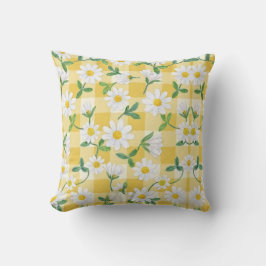 Cojín Decorativo Daisy Floral Yellow Gingham Throw Pillow – Vintage