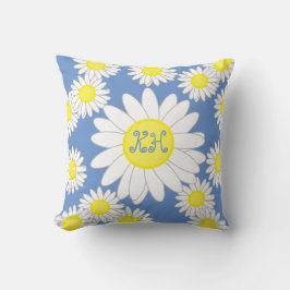 Cojín Decorativo Daisy Monograma azul blanco y amarillo