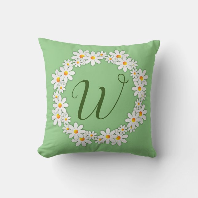 Cojín Decorativo Daisy Monograma Verde (Anverso)