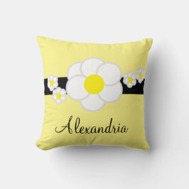 Cojín Decorativo Daisy on Soft Yellow with Black Stripe Name Script