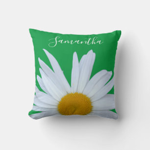 Cojín Decorativo Daisy Photo Kelly Green Elegant White Script