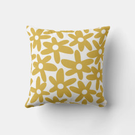 Cojín Decorativo Daisy Time Cute Patrón Floral Retro en mostaza