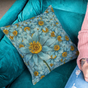 Cojín Decorativo Dalia Azul Vintage - Decoración Floral Botánica