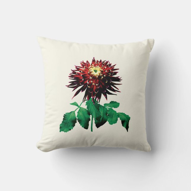 Cojín Decorativo Dalia de Cactus Rojo y Amarillo (Anverso)