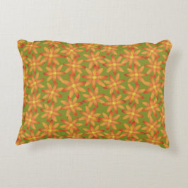 Cojín Decorativo Dalia floral retro en ráfaga de sol en oliva dorad