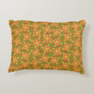 Cojín Decorativo Dalia floral retro en ráfaga de sol en oliva dorad
