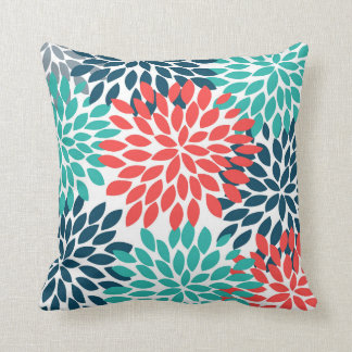 Cojín Decorativo Dalia Pinnata diseñado (naranja, azul, trullo)
