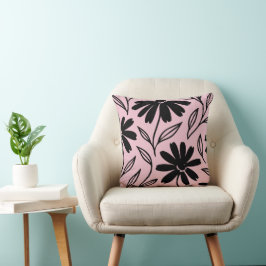 Cojín Decorativo Dalias de Tinta Negra Rosadas Boho