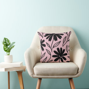 Cojín Decorativo Dalias de Tinta Negra Rosadas Boho