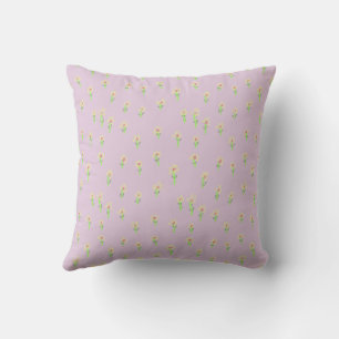 Cojín Decorativo Dalias Mínimas Simples sobre Rosa Claro Purpura