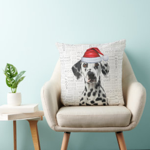 Cojín Decorativo Dálmata Perro Santa Ladra Aquarela Navidad