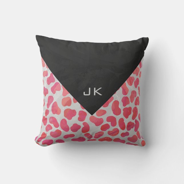 Cojín Decorativo Dálmata Rosa y Blanco con Monograma (Anverso)