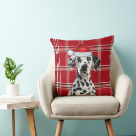 Cojín Decorativo Dalmatian Dog Red Holiday Plaid Christmas