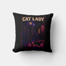 Cojín Decorativo Dama de Gatos de Ciudad Nocturna Arte Cómic Gatos 