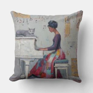 Cojín Decorativo Dama de piano brillante púrpura gris gato