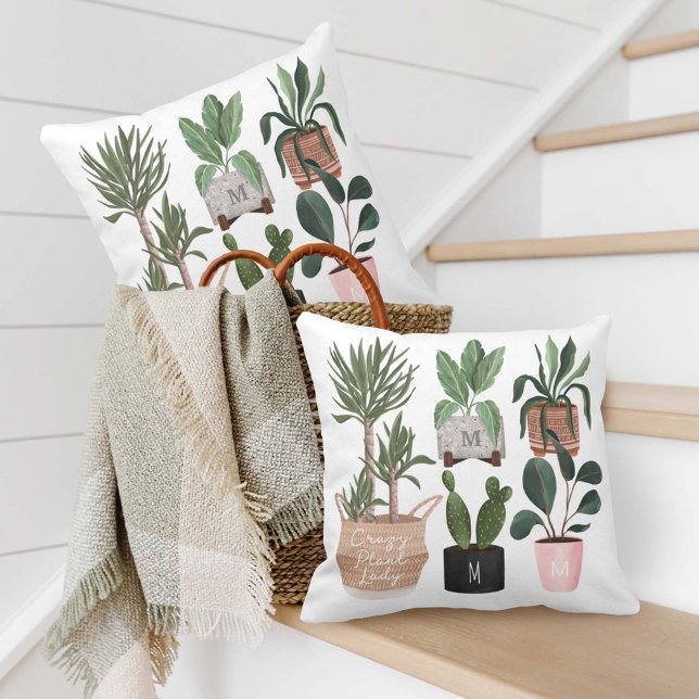 Cojín Decorativo Dama de planta loca | Plantas de acuarela de Moda (Subido por el creador)