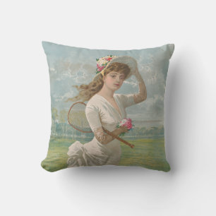 Cojín Decorativo Dama de tenis victoriana con sombrero floreado ant