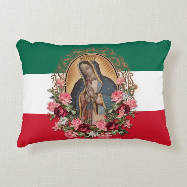 Cojín Decorativo Dama Española de Guadalupe Bandera Mexicana Religi (Anverso)