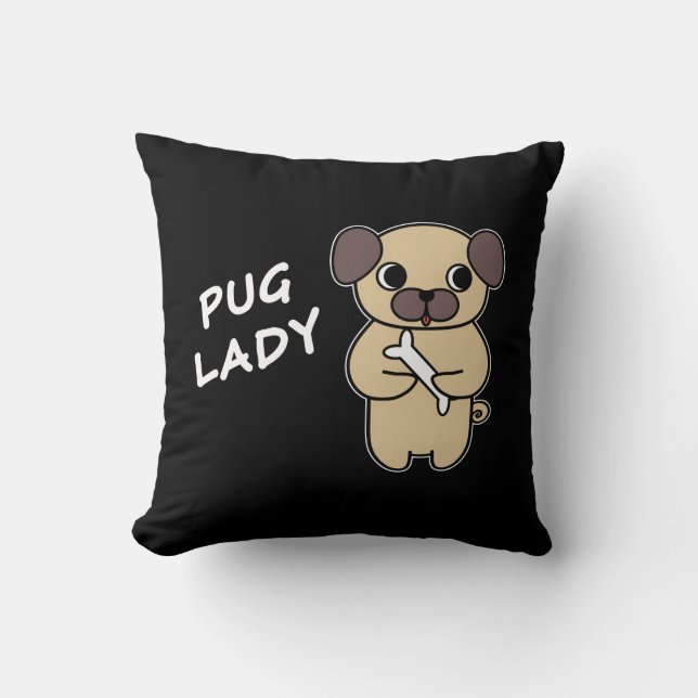 Cojín Decorativo DAMA PUG - Negro (Anverso)