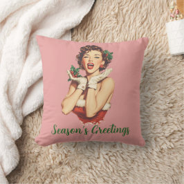 Cojín Decorativo Dama Retro de Navidad con Acebo