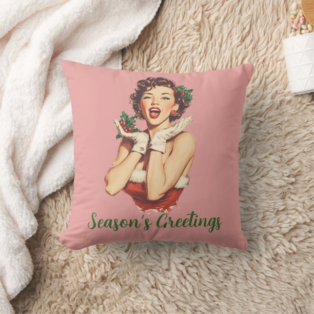 Cojín Decorativo Dama Retro de Navidad con Acebo (Manta)