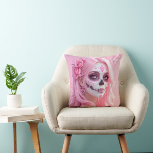 Cojín Decorativo Dama Rosa Calavera de Azúcar