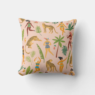 Cojín Decorativo Damas bailarinas, patrón de leopardo de la época.