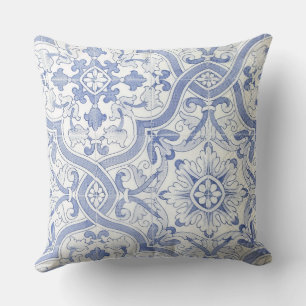 Cojín Decorativo Damascado azul y blanco de campo francés